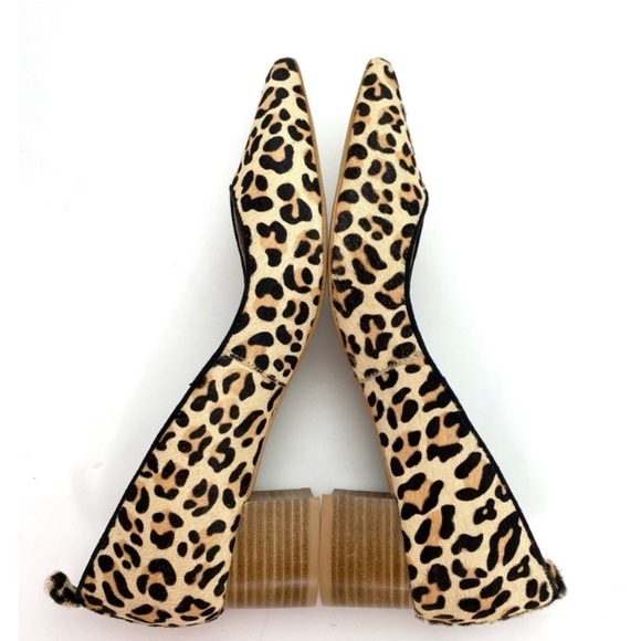 ANTHROPOLOGIE Beatriz Leopard Calfskin Pointed toe Block Heel Pumps in Beige - Picture 9 of 11